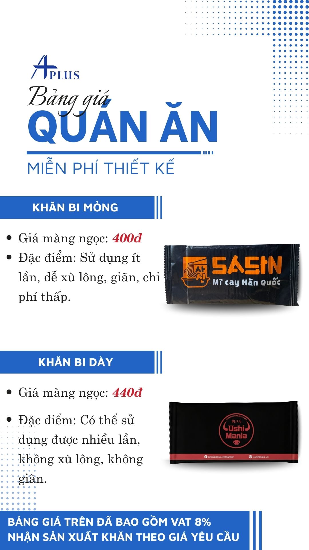 bảng giá khăn lạnh quán ăn, chuỗi cửa hàng