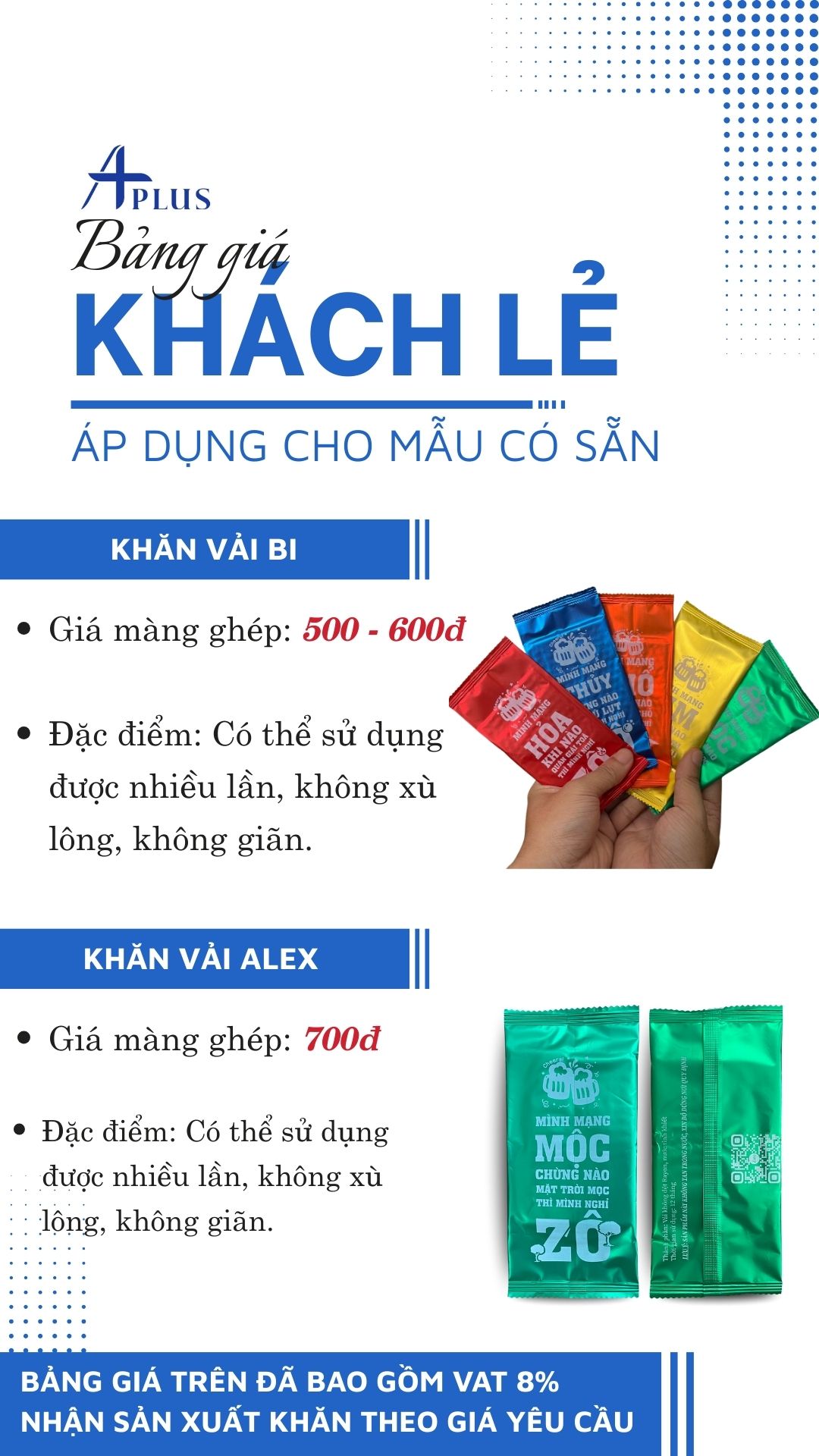 Bảng giá khăn lạnh Khách lẻ Aplus